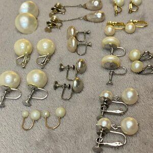 Vintage Faux Pearl Earring Lot 12 Pairs. Clip ons.